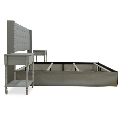 Billy Full Upholstered Panel Bed with Warm Gray Finish and Nightstands