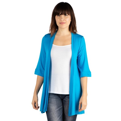 24seven Comfort Apparel Women's Open Front Cardigan-turq-m : Target