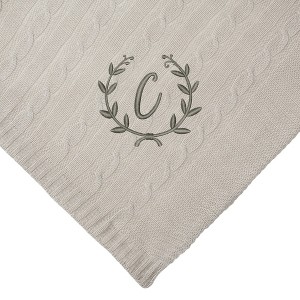 Personalization Mall Floral Wreath Initial Cable Knit Throw Blanket, Tan, 50"x60" - 1 of 1