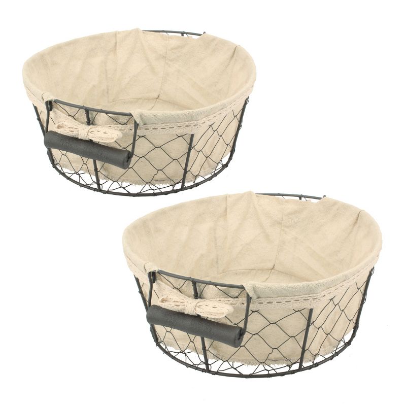 2pc Round Rustic Wire Metal Basket Set Tan - Stonebriar Collection, 3 of 8