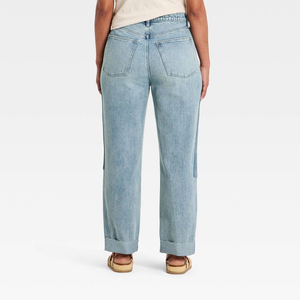 Jeans rectos cropped de tiro alto con parches vintage - Universal Thread™ Lavado medio 5