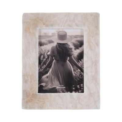 Sagebrook Home Modern Glam Marble & wood Picture Frame - Elegant Stone & Wood Design for Home & Office Decor - Freestanding or Wall Mount - 10" White