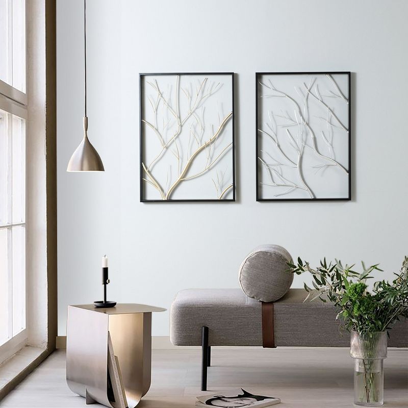 LuxenHome Set of 2 Gold & Silver Tree Branches Wall Decor Panels Multicolored, 1 of 10