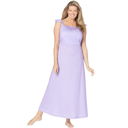 Dreams & Co. Women's Plus Size Long Supportive Gown, M - Soft Iris Dot