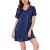 cheibear Women's Short Sleeve Mini length Striped Pajama Dress - 2 of 4