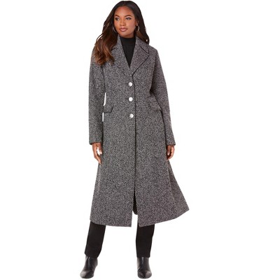 Roaman's Women's Plus Size Long Tweed Coat, 20 W - Black Tweed : Target