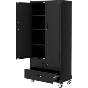 72"H Heavy-Duty Metal Storage Cabinet with Wheels - Locking Doors, 2 Drawers & 3 Adjustable Shelves, Rolling Garage Organizer for Home/Office - 1 of 4