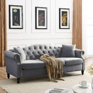 CAVINAS Upholstered Sofa Tufted Couch with Rolled Arms and Nailhead, Chesterfield Sofa, Loveseat Sofa with Pillows, Velvet Sofa for Living Room - 1 of 4