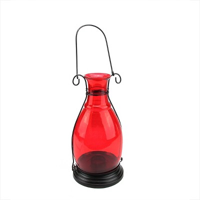 Northlight 10.5" Transparent Red Decorative Glass Bottle Vase Tea Light Candle Lantern