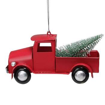 Northlight 4.5" Red Vintage Style Truck with Frosted Tree Christmas Ornament