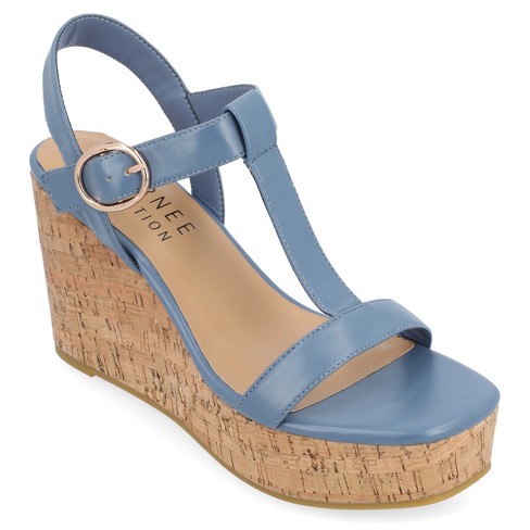 Journee Collection Womens Matildaa Tru Comfort Foam Buckle Platform Wedge  Sandals, Blue 12 : Target
