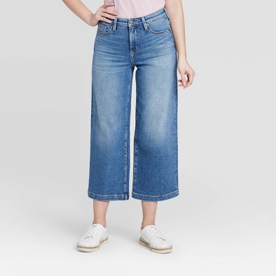 wide leg high rise cropped jeans