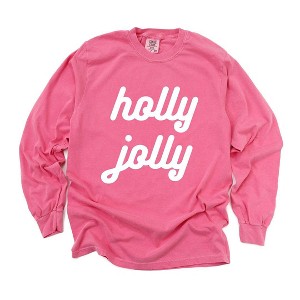 Simply Sage Market Women's Holly Jolly Bold Cursive Long Sleeve Garment Dyed Tee - 1 of 4