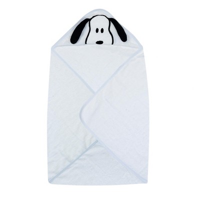 White Cotton Hooded Baby Bath Towel with Snoopy Design