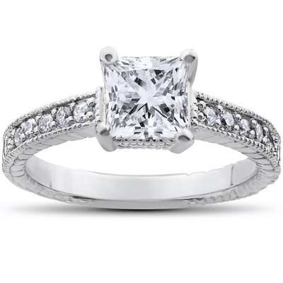 Pompeii3 1 1/4Ct Princess Cut Diamond Engagement Ring 14k White Gold Lab Created