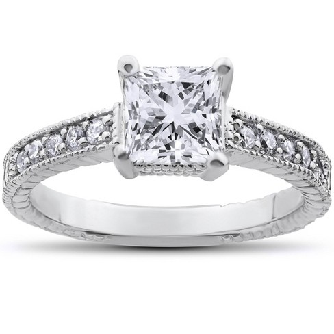 Pompeii3 1 1/4Ct Diamond Princess Cut Engagement Ring Vintage White Gold Lab Created - image 1 of 4