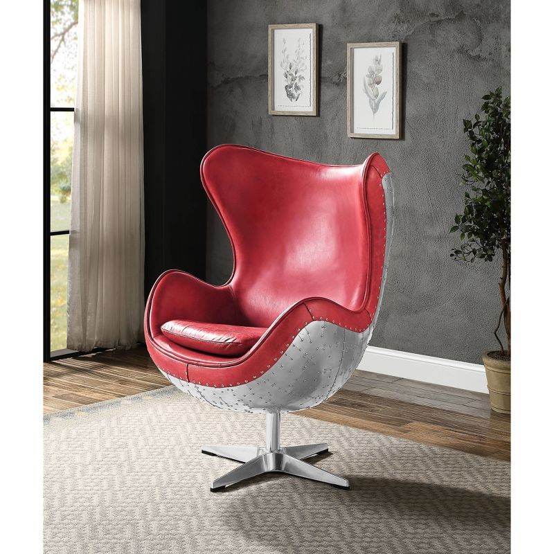 33.5&#34; Brancaster Accent Chair Red Top Grain Leather Aluminum - Acme Furniture, 1 of 5