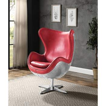 33.5" Brancaster Accent Chair Red Top Grain Leather Aluminum - Acme Furniture