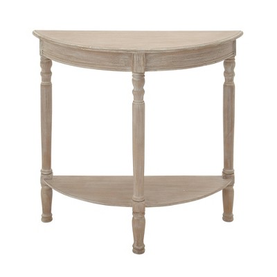 Charming Light Brown Demilune Console Table with Storage Shelf
