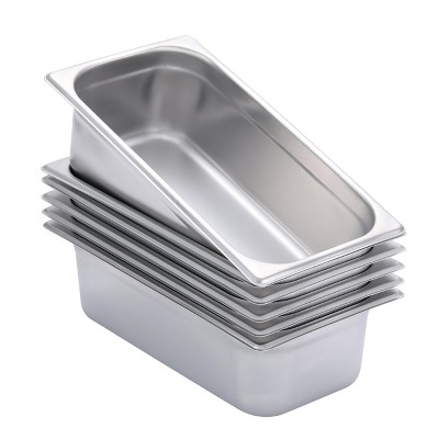 BIRDROCK HOME Stainless Steel Steam Table Pans, 1/3-Size, 4.1 qt, 24 Gauge Steel, 4" Depth, Meal Prep, Cooking & Food Storage (6 Pack)