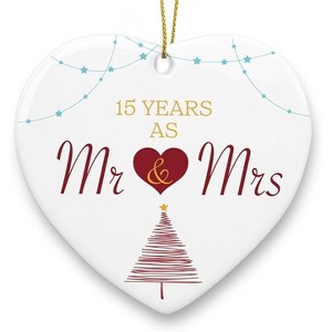 Lomsoe 15 Years as Mr Mrs Wedding Christmas Ornament 15th for Him Her Husband Wife Couple Christmas Married Heart Ceramic Xmas Tree Ornament Decor - 1 of 1