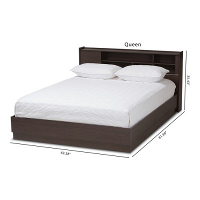 Modern Larsine Queen Platform Bed with Bookcase & Storage - Brown