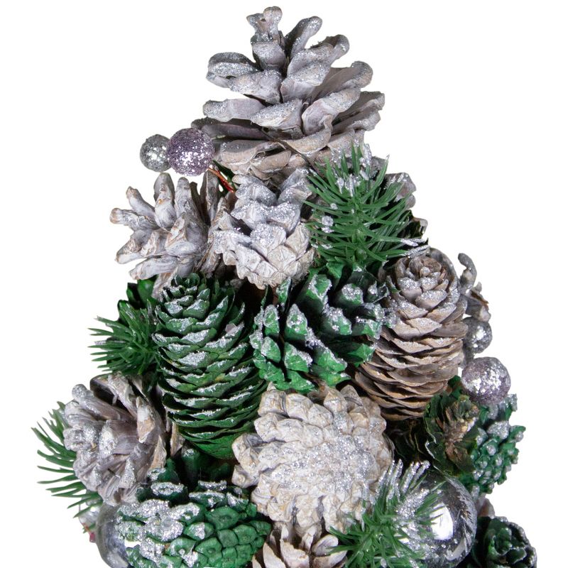 Northlight 18" Green and Silver Pinecone With Ornaments Table Top Cone Christmas Tree Embellished in Glitter, 2 of 4