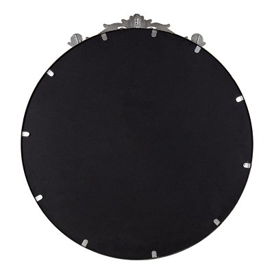 Arendahl 24" Round Silver Wood Vanity Mirror with Baroque Crown