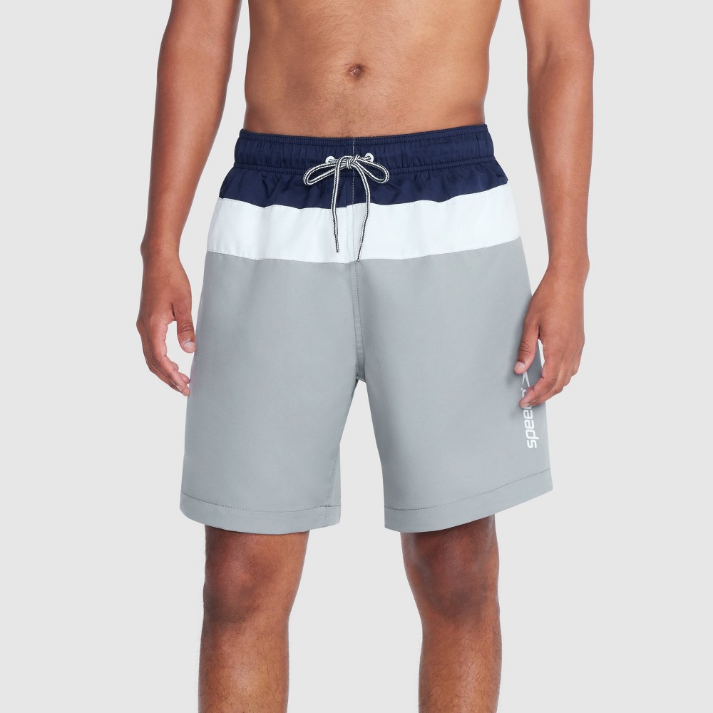Speedo Men's 7" Tri-Colorblock Swim Shorts - Gray/White/Navy Blue XXL