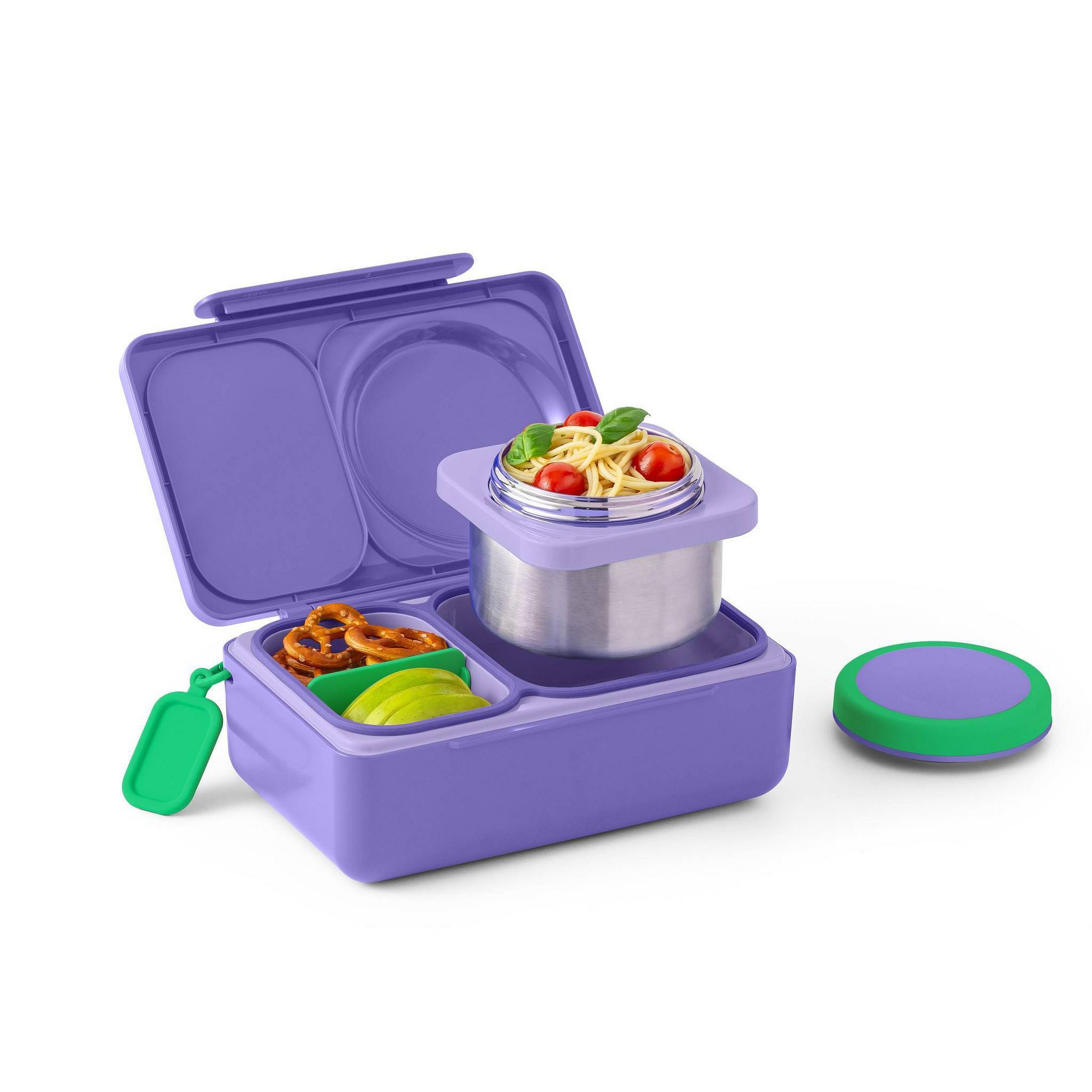 OMIEBox UP Bento Box with Thermos Food Jar 2 Compartments and Ice Pack - Purple