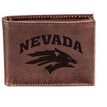 Evergreen NCAA Nevada Wolf Pack Brown Leather Bifold Wallet Officially Licensed with Gift Box