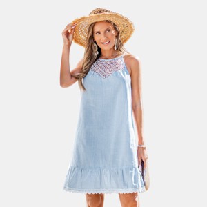 Women's Striped Embroidered Sundress with Lace Trim - Cupshe - 1 of 4