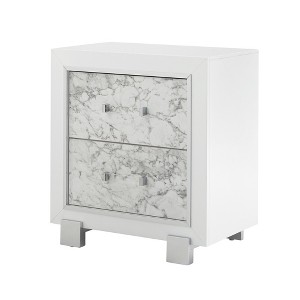 Vynxaria Marble-Style White Nightstand - Marble Drawer Fronts, Spacious Drawers (20"Wx14"Dx7"H), Knob Hardware, Rubberwood Frame, Bedroom Furniture - 1 of 4