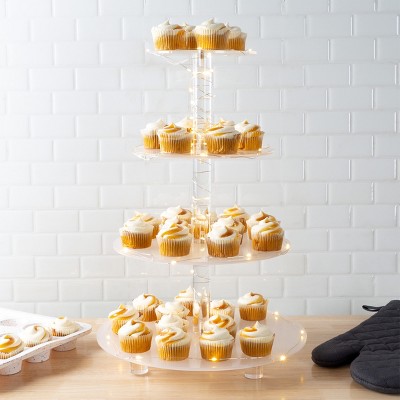 Clear 4-Tier Round Acrylic Cupcake Stand with LED Lights