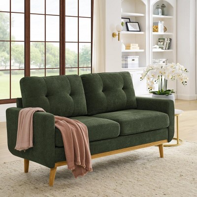 67.7'' Mid-Century Modern Loveseat Tufted Sofa with Wooden Legs and Polyester Upholstery for Living Room or Lounge-The Pop Home