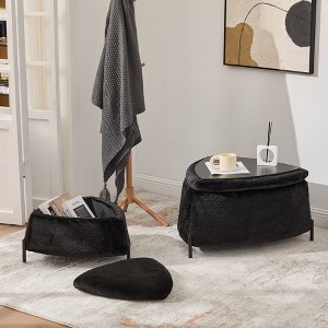 Hrinhom 2-Piece Faux Fur Storage Ottoman,Seating Stools with Metal Legs - 1 of 4