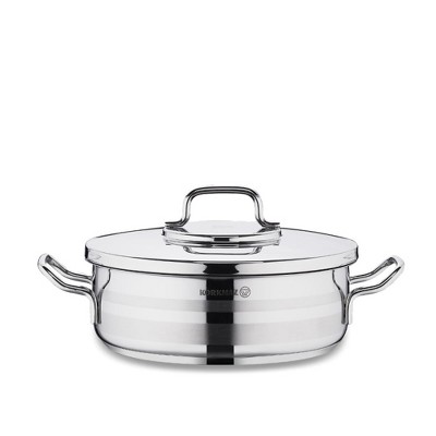 Korkmaz Astra Stainless Steel Low Casserole with Lid - Thumbnail 3
