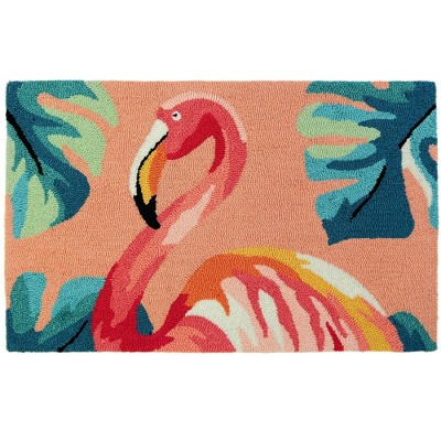 Homefires Flamingo Splash on Coral Doormat, 22" x 34" – Hand-Hooked Polyester Rug with Vibrant Tropical Design