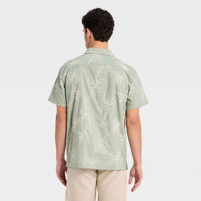 Мужские рубашки Goodfellow & Co Men's Short Sleeve Floral Embroidered Camp Shirt - Goodfellow & Co™ Green L — фото 2