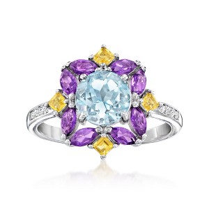 Ross-Simons 1.50 Carat Blue Topaz, .50 ct. t.w. Amethyst, .10 ct. t.w. Citrine Ring With White Topaz Accents in Sterling Silver - 1 of 4