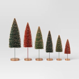 6pc Sisal Bottle Brush Tree Christmas Figurine Set Green/Red - Wondershop™ - 1 of 3