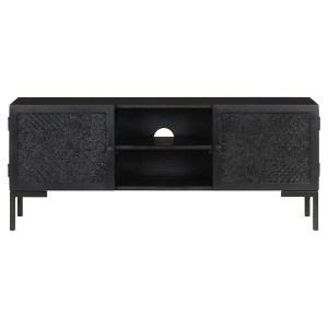 vidaXL Solid Wood TV Stand with Two Shelves and Doors, Powder Coated Steel Frame, Black Finish, Industrial Style, Size: 45.3"x11.8"x18.1" - 1 of 4