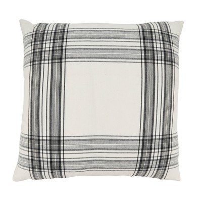 Black and White Plaid Cotton Reversible Throw Pillow, 20"
