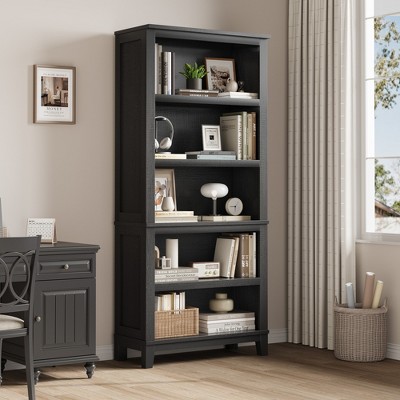 Garvee 71" Farmhouse Bookcase w/ Adjustable Shelves, 5 Tier Tall Bookshelf with Wooden Legs, Rustic Vintage Bookcase for Living Room Office