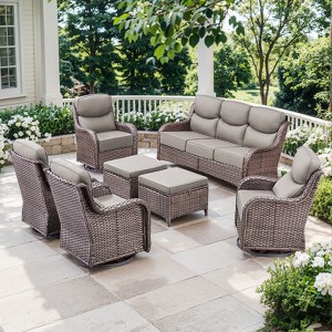Gymojoy 7 Pieces Outdoor Patio Sofa Ottoman with Swivel Chairs Table - 1 of 4