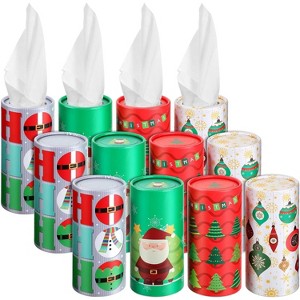 4/8/12 Pcs Christmas Car Tissue Holders with Facial Tissues, Round Travel Tubes for Car Cup Holders - 1 of 4