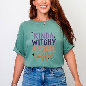 Simply Sage Market Kinda Witchy Before Coffee Garment Dyed Tee - L - Light Green - 1 of 4