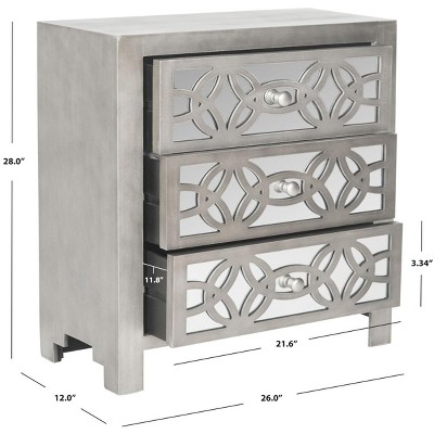 Transitional Tasha Mirrored 3-Drawer Chest in Soft Grey