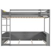 Queen Size Wooden Bunk Bed with Built-in Shelves, Storage Box, LED Light & USB Charging Station, No Box Spring Needed, White/Gray - ModernLuxe - 4 of 4