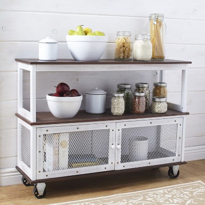 White Rustic 3-Tier Rolling Buffet Cart with Metal Accents
